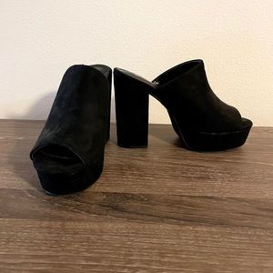 BLACK SUEDE MULES NEVER WORN LULUS